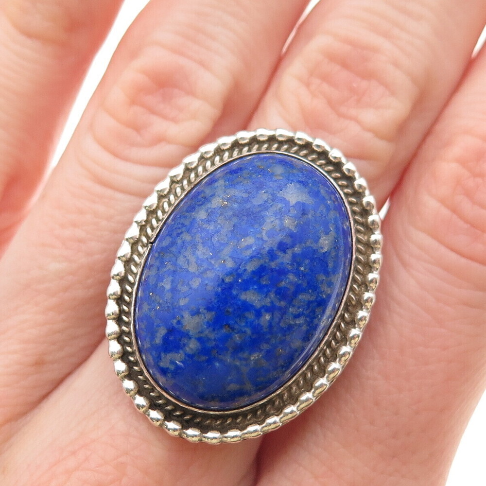 Running Bear Old Pawn 925 Sterling Silver Vintage Southwestern Lapis Ring Size 7
